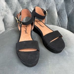 Free People Platform Wedge Black Suede Sandals